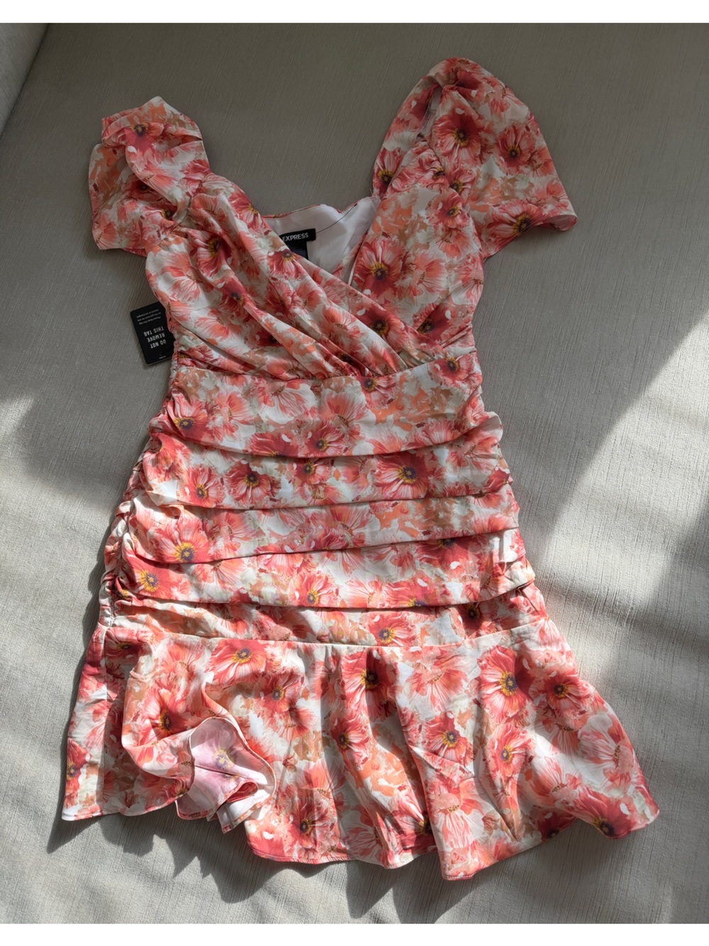 Express Coral Floral Off-Shoulder Dress